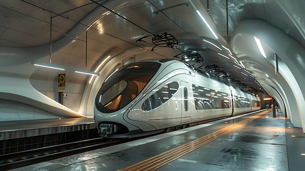 Futuristic highspeed train at a modern train station