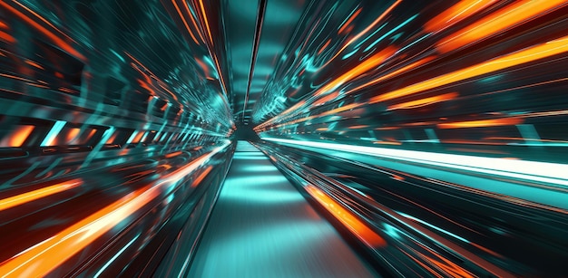 Photo futuristic highspeed tunnel with blurred motion lights