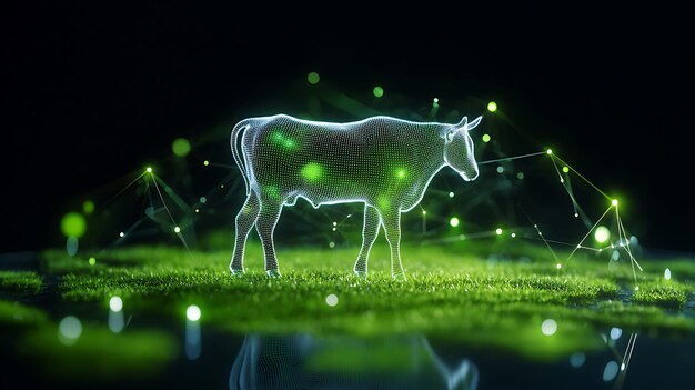 Photo futuristic hologram of livestock grazing on augmented reality pastures