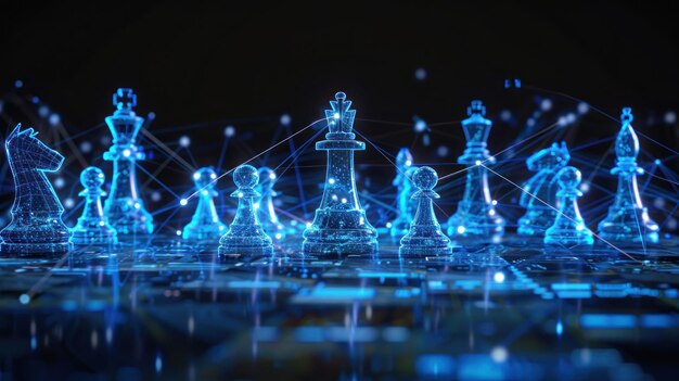 Photo futuristic holographic chess board with glowing digital pieces generative ai