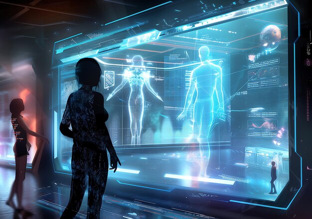 Photo futuristic holographic communication technology in sci fi art