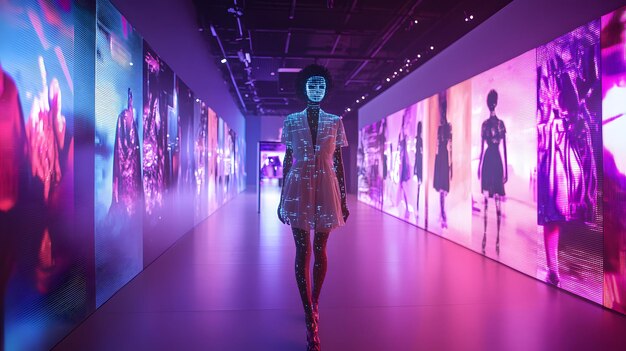 Photo futuristic holographic fashion show hightech and interactive concept