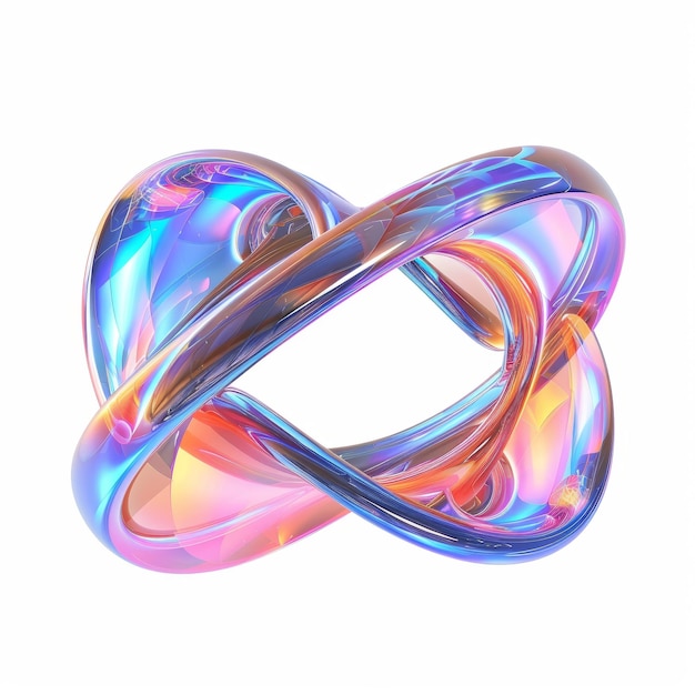 Futuristic Holographic Mobius Strip in 3D Infinite Loop Abstract Design on White Background