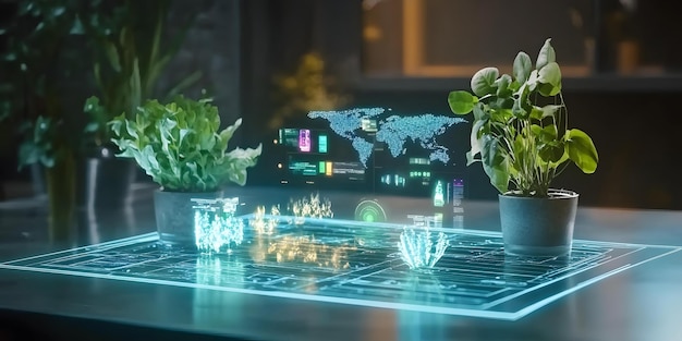 Photo futuristic holographic technology display