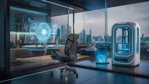 Photo futuristic home office with a 3d printer