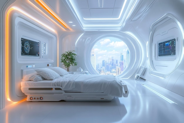 Futuristic Hospital Room with City View