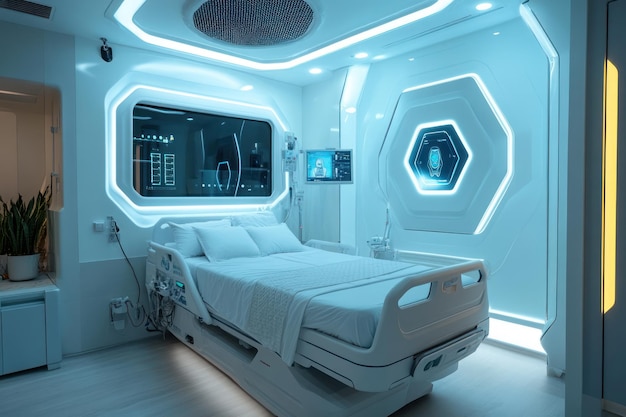 Futuristic Hospital Room with a Modern Hospital Bed