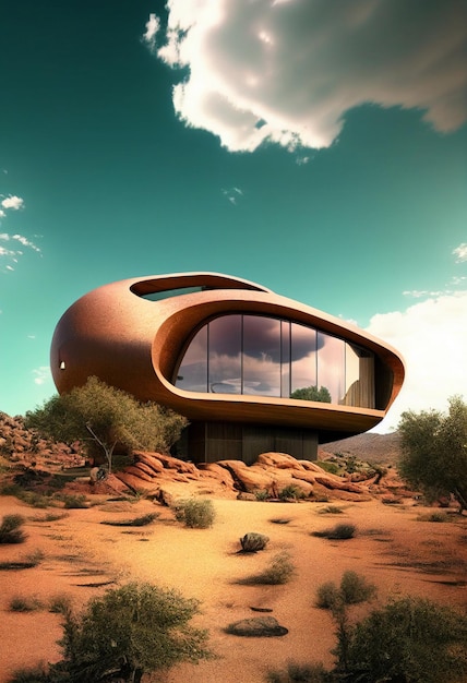 Futuristic house in the middle of the desert generative ai