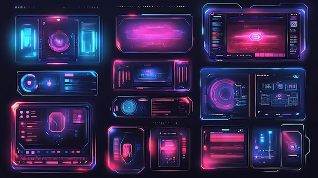 Futuristic HUD UI Neon Interface Elements Illustration