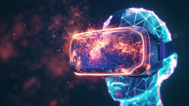 Futuristic human brain enhanced by vr headset immersive neural connections and digital graphics