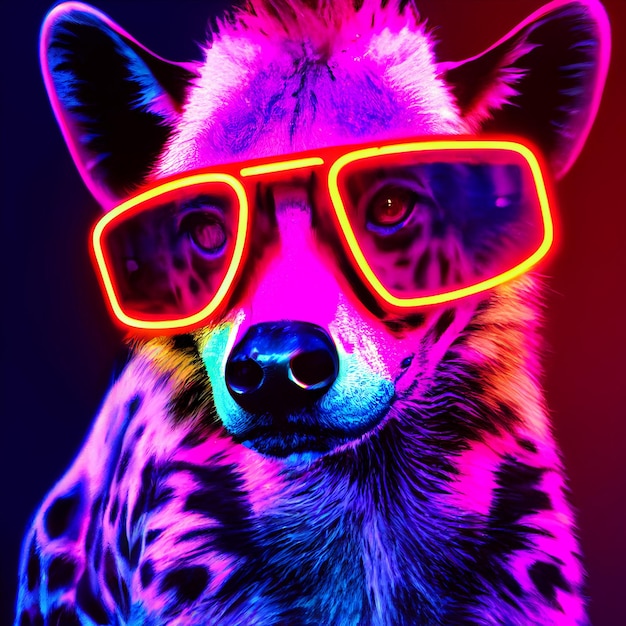 futuristic hyena portrait with neon lights 3d rendering illustration cyberpunk style