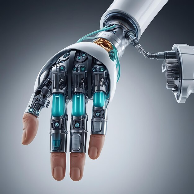 A futuristic image of a biotechnological marvel a human hand seamlessly integrated