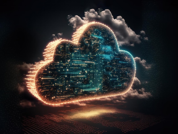 A futuristic image of a cloudlike structure composed of circuit