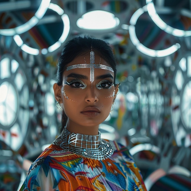 Futuristic Indian Beauty in Vibrant TechInspired Fashion