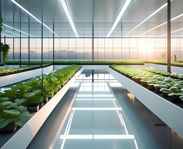 Photo futuristic indoor garden with automated greenhouse system