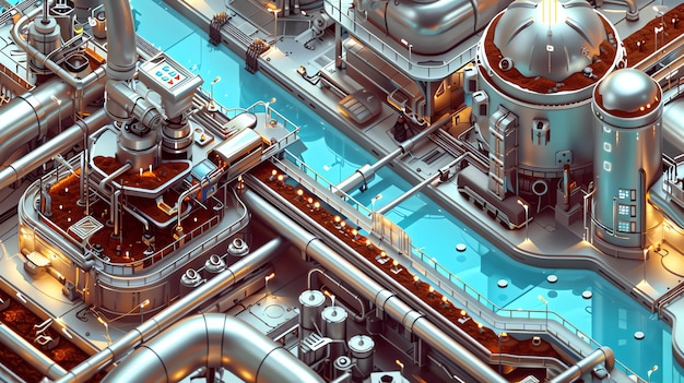 Futuristic Industrial Complex with Waterway