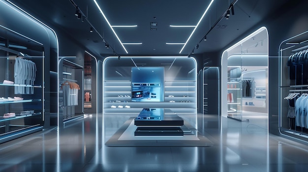 Futuristic Interactive Retail Store with Clothing Display Case