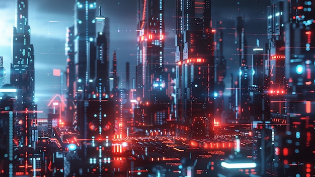 Futuristic Interconnected Lights in Cityscape