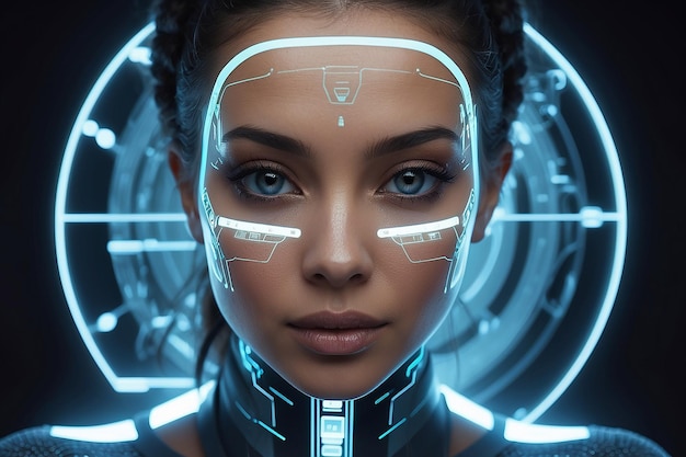 Futuristic Interface Projected on Womans Face