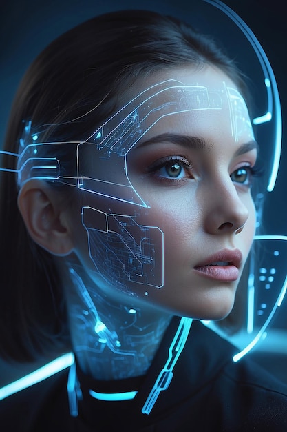 Futuristic Interface Projected on Womans Face