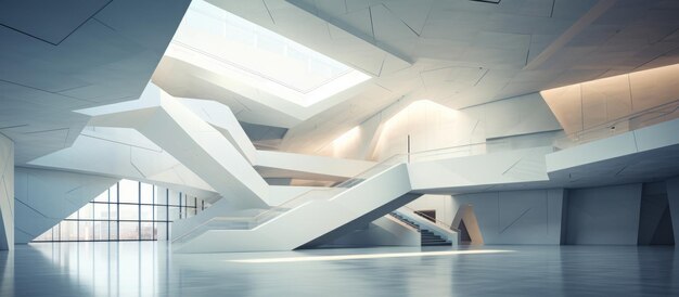 Photo futuristic interior design with geometric staircase modern architectural elegance