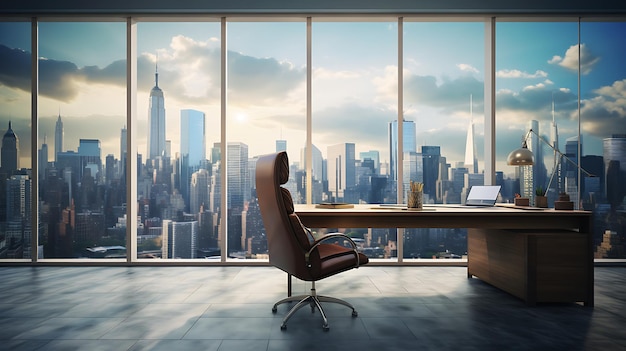 Futuristic interior Office and beautiful scene cityscape view generative ai