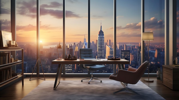 Futuristic interior Office and beautiful scene cityscape view generative ai