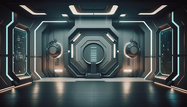 Futuristic interior with empty stage Modern Future background Generative ai