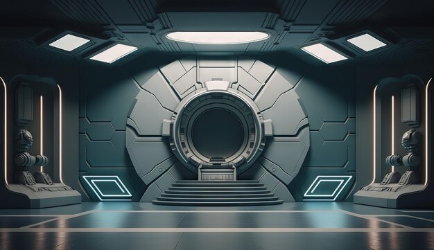 Futuristic interior with empty stage Modern Future background Generative ai