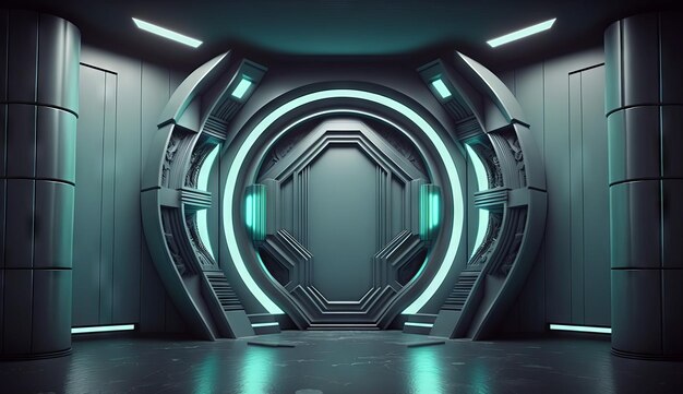 Futuristic interior with empty stage Modern Future background Generative ai