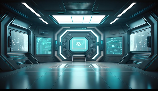 Futuristic interior with empty stage Modern Future background Generative ai