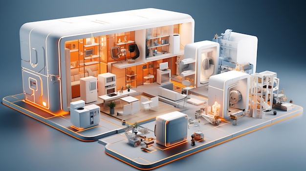 Futuristic Internet connected smart home with various devices house