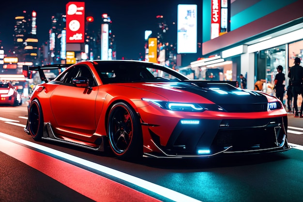 Futuristic JDM japanese street car at street city road generative art by AI