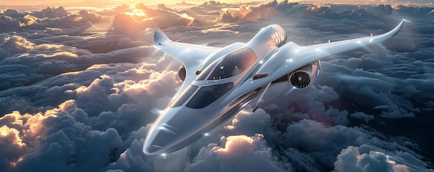 Futuristic Jet Aircraft Above the Clouds