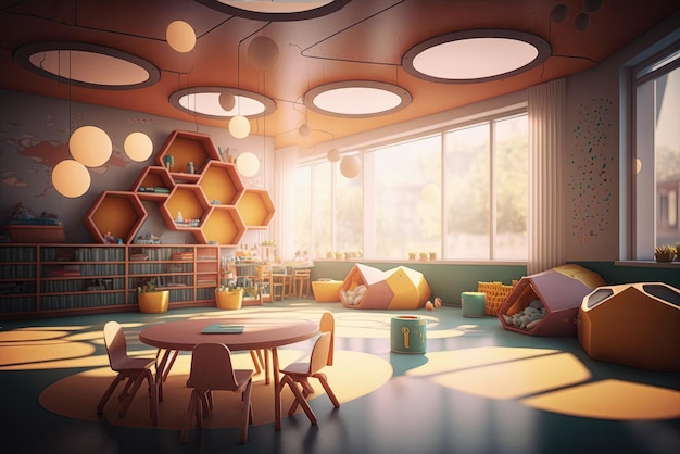 Futuristic kindergarden interior Generative AI