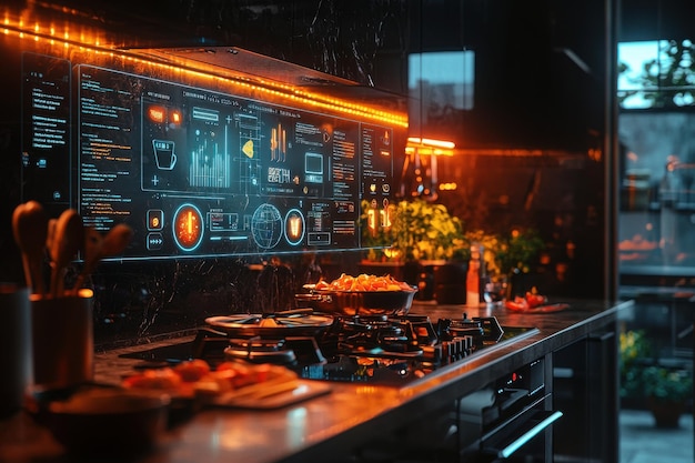 Futuristic Kitchen with Holographic Display