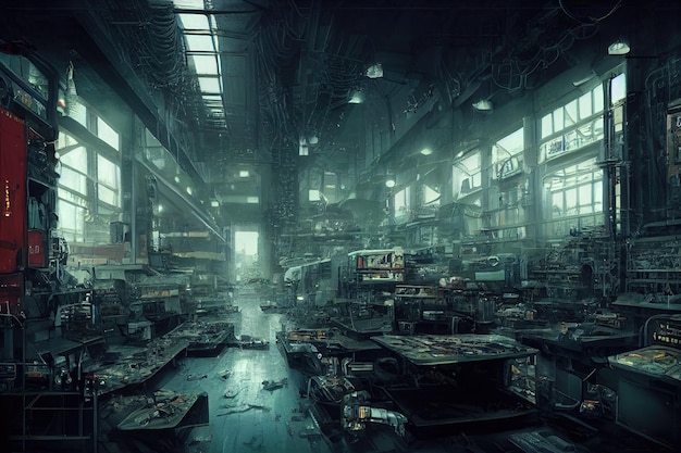 Futuristic laboratory interior factory with intricate machinery and instruments factory interio