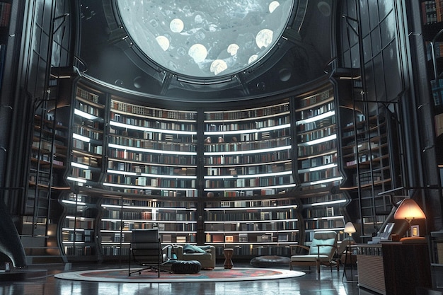 Futuristic library storing digital records of dive