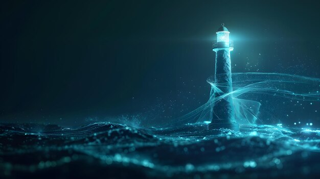 Photo futuristic lighthouse guiding through digital waves