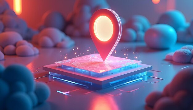 Photo futuristic location pin on a map 3d