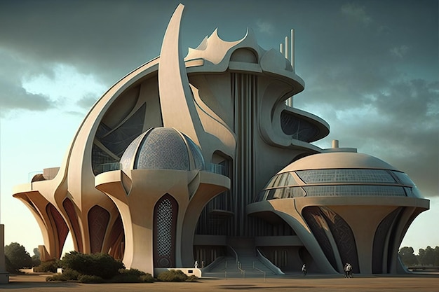 A futuristic looking building with a large dome on the top.