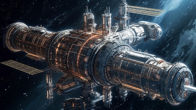 A futuristic looking ship with a large engine in the middle.