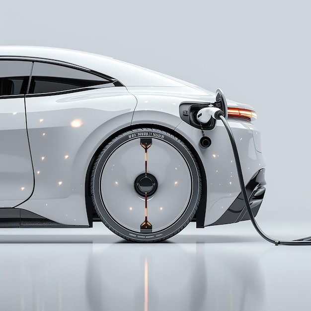 Photo futuristic luxury ev car charging closeup