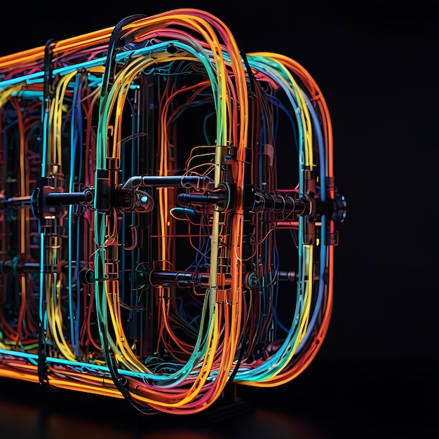 Photo futuristic machine of glowing colorful wires and tubes creating a dynamic hightech and vibrant