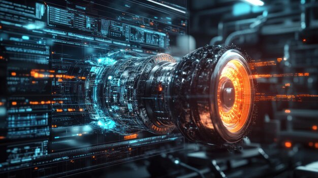 Futuristic Machine with Glowing Orange and Blue Details