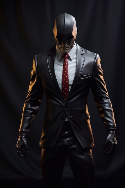 Futuristic man in a suit and mask with zombie mask on a black background Generative AI