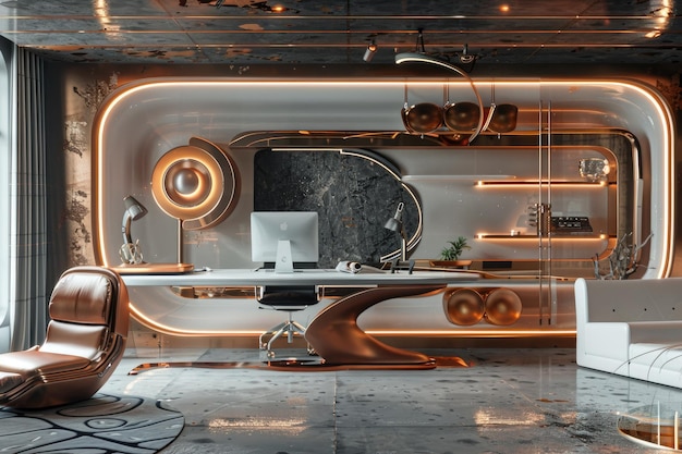 Photo futuristic manager office with copper details