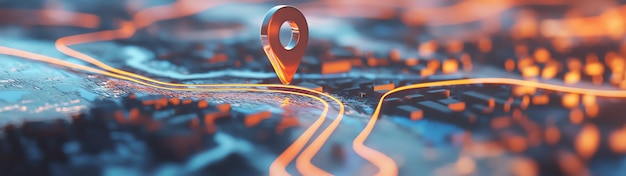 Photo a futuristic map with glowing routes and a location pin symbolizing navigation and travel in a digit