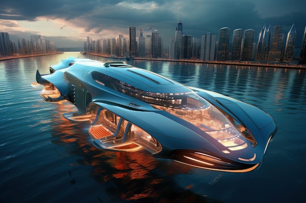 Futuristic marine transportation and shipping vision city