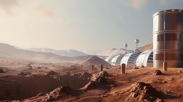 Photo futuristic martian base in a red desert landscape